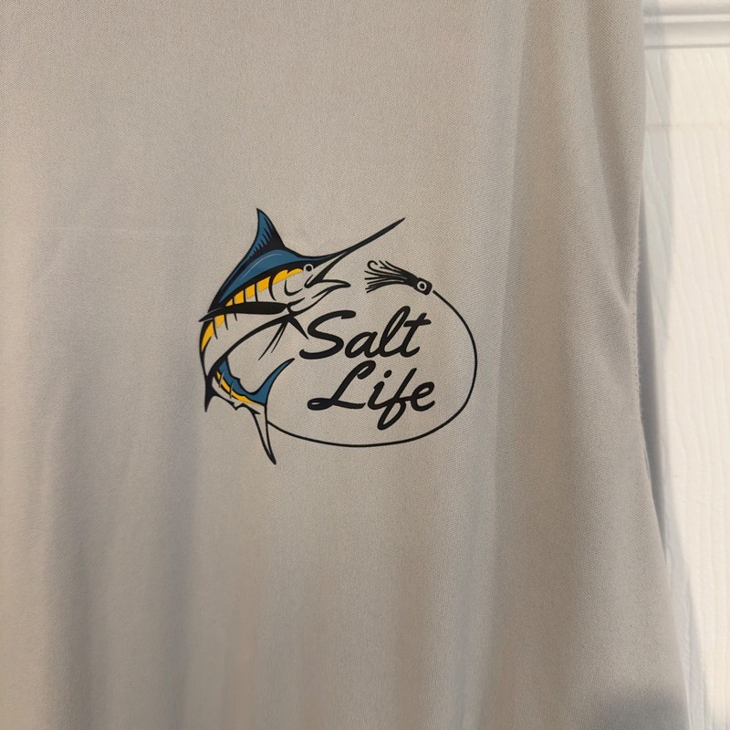 Salt Life SLX Mens XXL Gray Long Sleeve Marlin Fishing Shirt Live Salty Graphic gallery