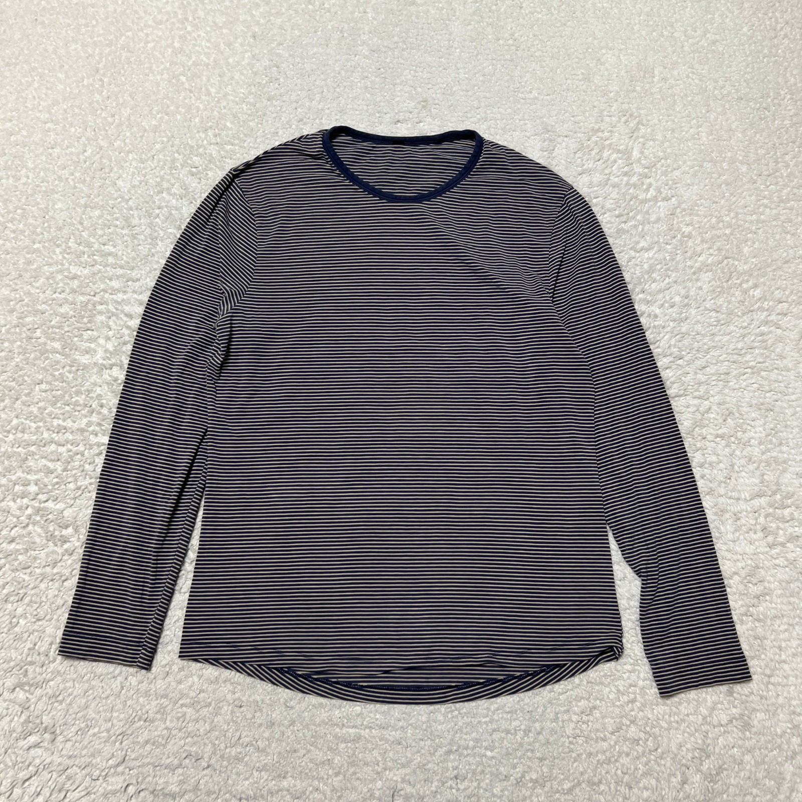 Lululemon Shirt Men Medium Blue Striped Knit Long Sleeve Running Casual gallery