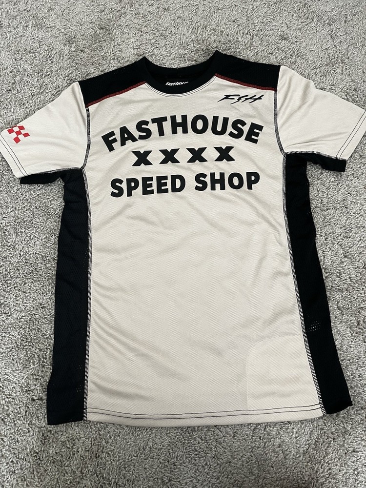 Fasthouse Speed Shop Jersey Mens Small Black White Moto BMX Racing Shirt FH Bike
