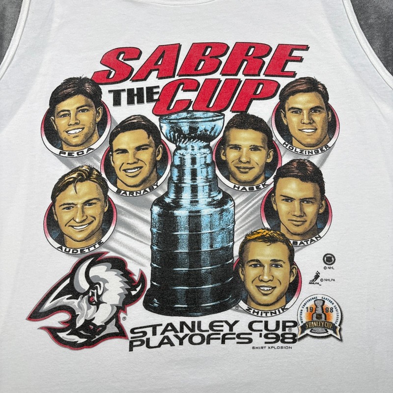 Vintage 1998 Buffalo Sabres Tank Top Mens 2XL White Hockey Stanley Cup Playoffs gallery