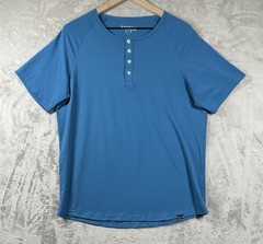 Barbell Performance S/S Henley Shirt Men’s Sz Large Blue Stretch Curved Hem