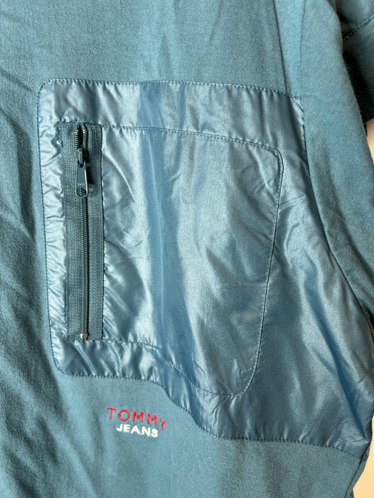 Vintage Y2K Tommy Jeans Men's XL Teal Cotton Shirt with Zipper Chest Pocket NWT gallery