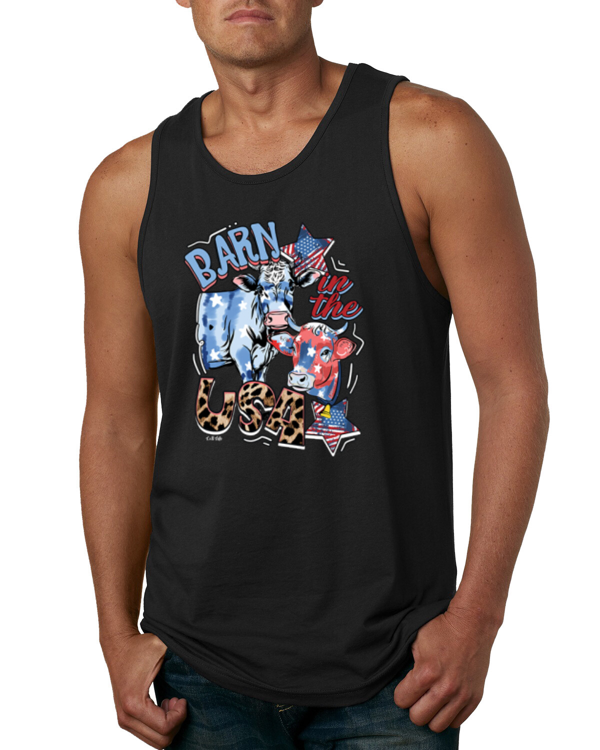 Barn In The USA Red White and Blue Cows Men Tank Top gallery