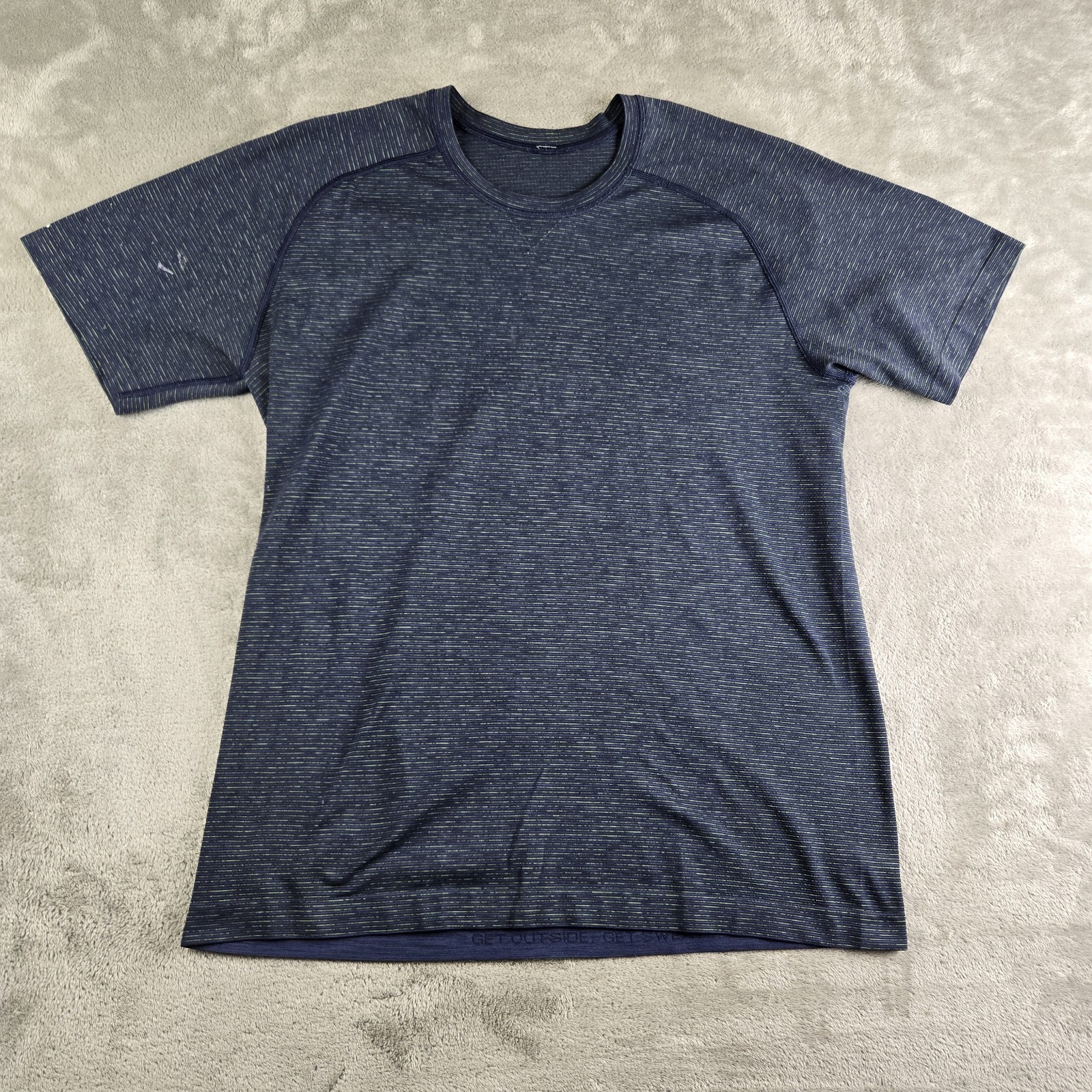 Lululemon Shirt Mens Navy Blue Striped Crew Neck Short Sleeve Tee Activewear gallery