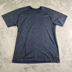 Lululemon Shirt Mens Navy Blue Striped Crew Neck Short Sleeve Tee Activewear