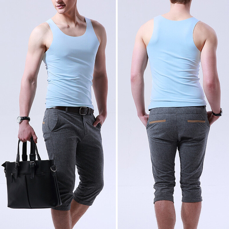 Men Summer Ice Silk Sleeveless Vest Tank Top Breathable Gym Sports Training gallery