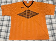 Vintage Umbro Shirt Mens XL Orange Geometric Logo Soccer Jersey Made USA 90s