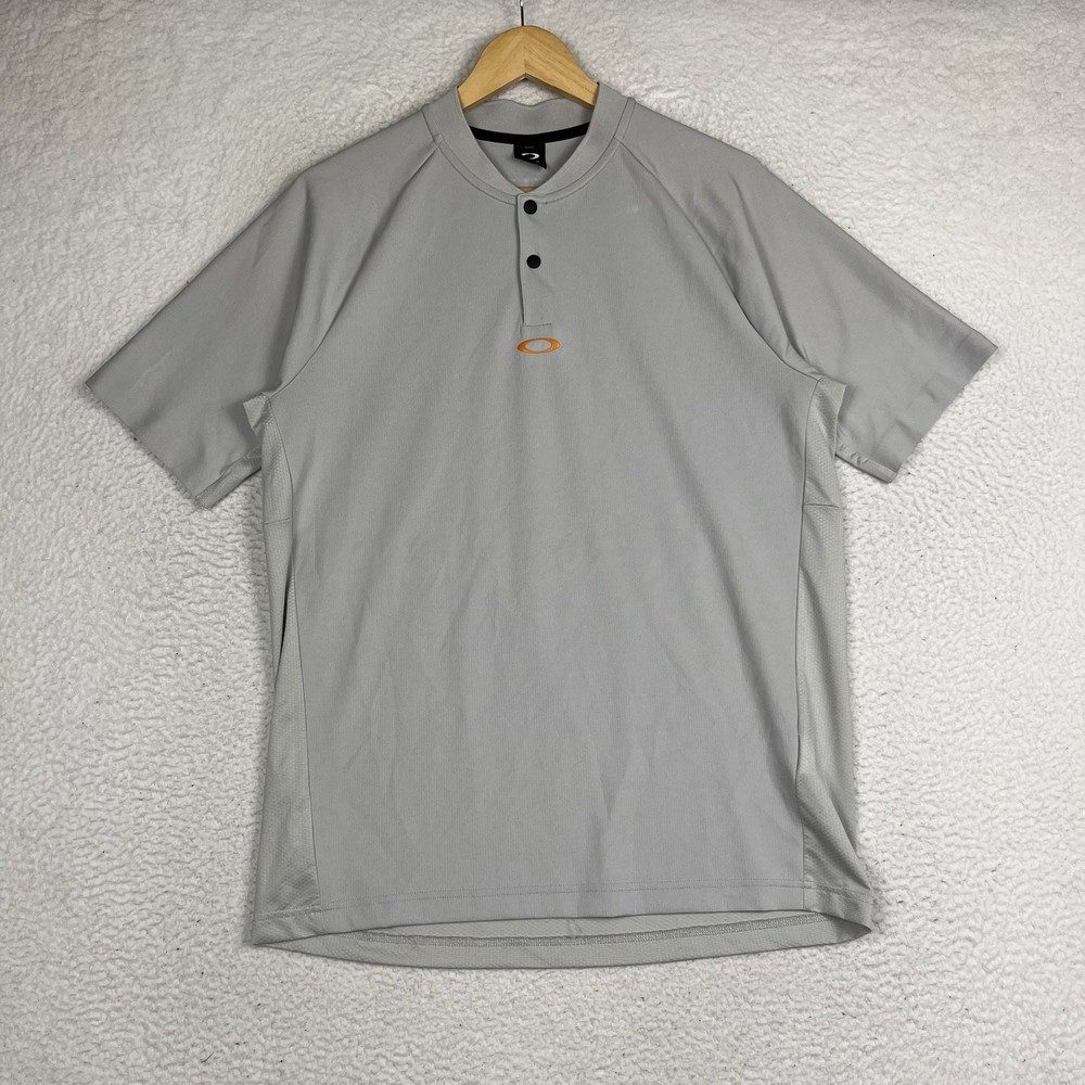 Oakley Polo Shirt Blade Collar Gray Snap Button Large Performance Fit Athletic