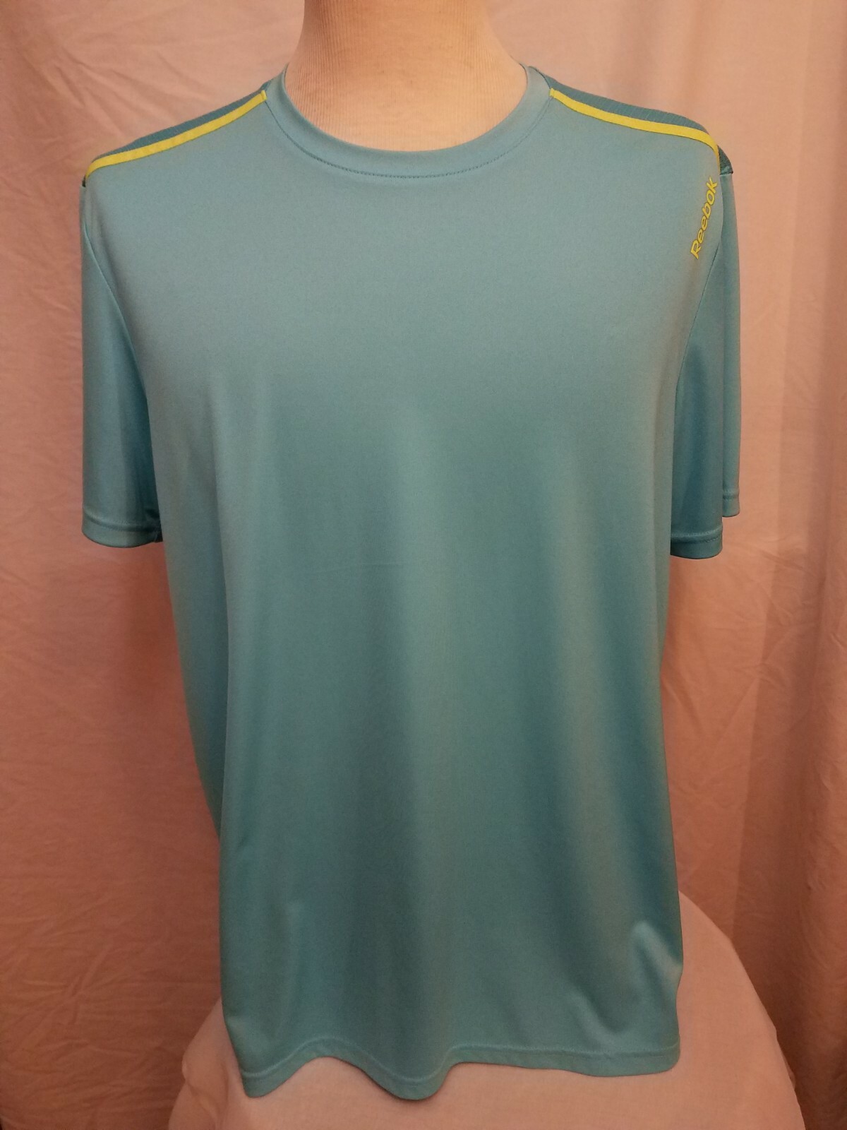 Reebok Mens Breathable PLAYDRY Crew Neck Aqua Blue Activewear Shirt Size Large gallery