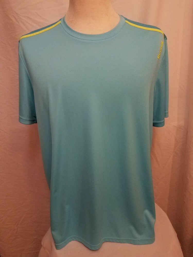 Reebok Mens Breathable PLAYDRY Crew Neck Aqua Blue Activewear Shirt Size Large
