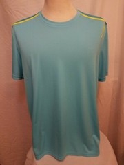 Reebok Mens Breathable PLAYDRY Crew Neck Aqua Blue Activewear Shirt Size Large