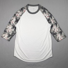 Adidas Baseball Raglan Shirt Mens Large White Grey 3/4 Sleeve Graphic Jersey