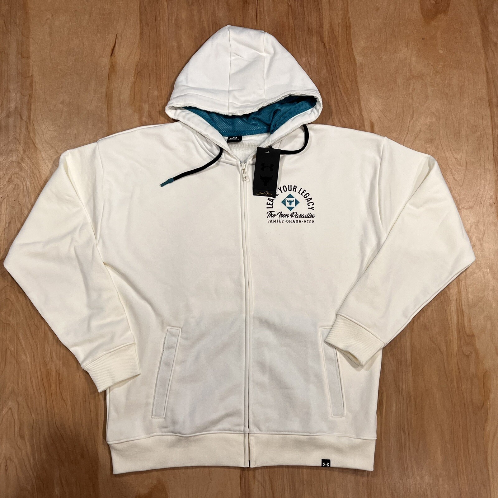 MENS Large New Under Armour Project Rock Heavyweight Terry Hoodie White gallery