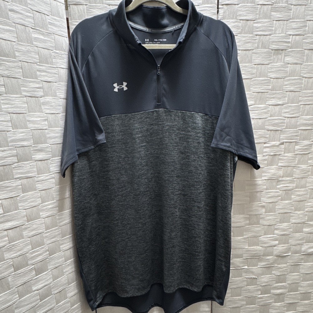 Under Armour Men’s Black/Gray Colorblock Polyester 1/4 Zip Mock Neck Loose XXL