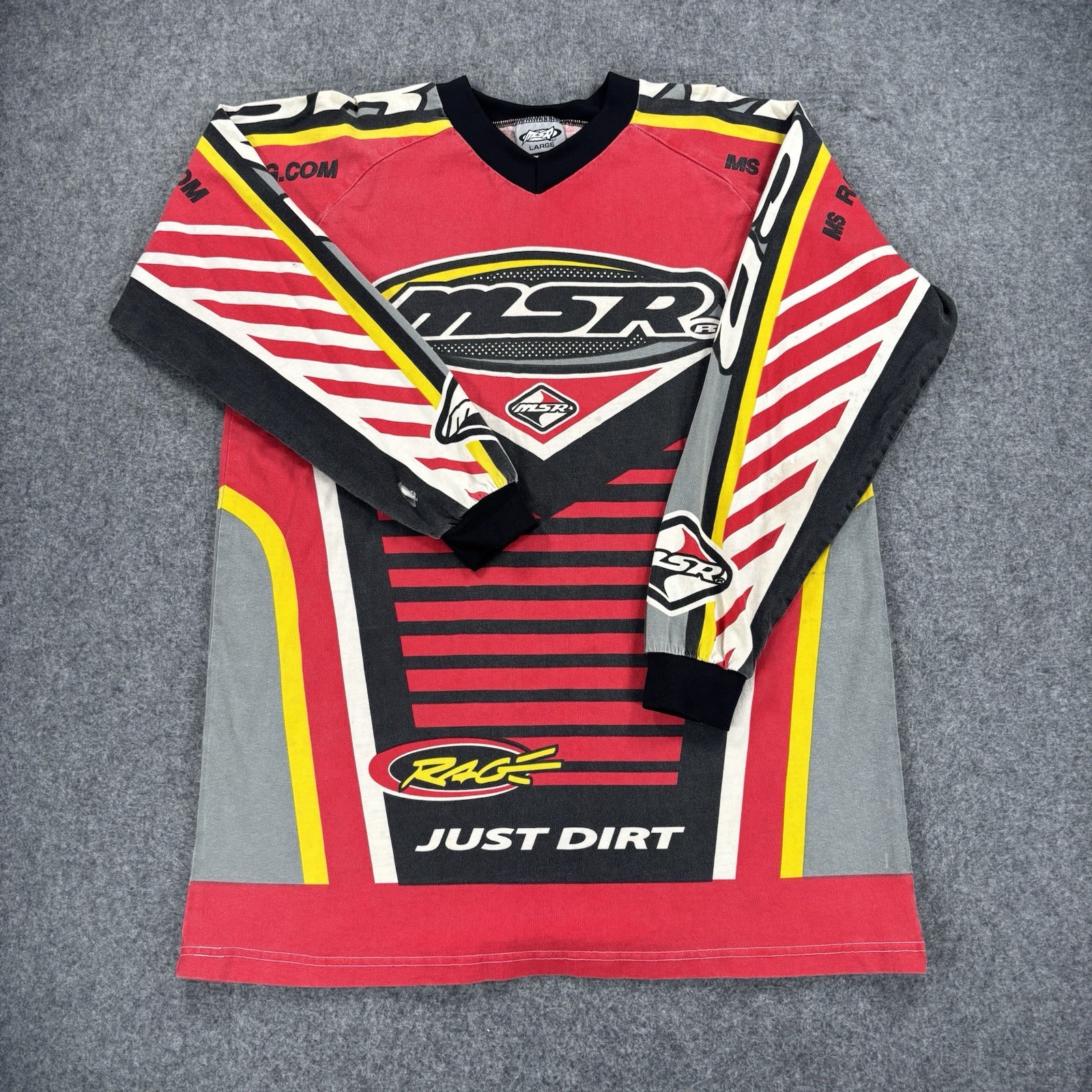 Vintage MSR Racing Rage Just Dirt Motocross Jersey Cotton Red Black Men's Large gallery