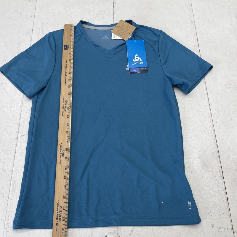 Odlo Shirt Mens Small Blue Short Sleeve F-DRY V-Neck Running Tee Athletic UV30+ gallery