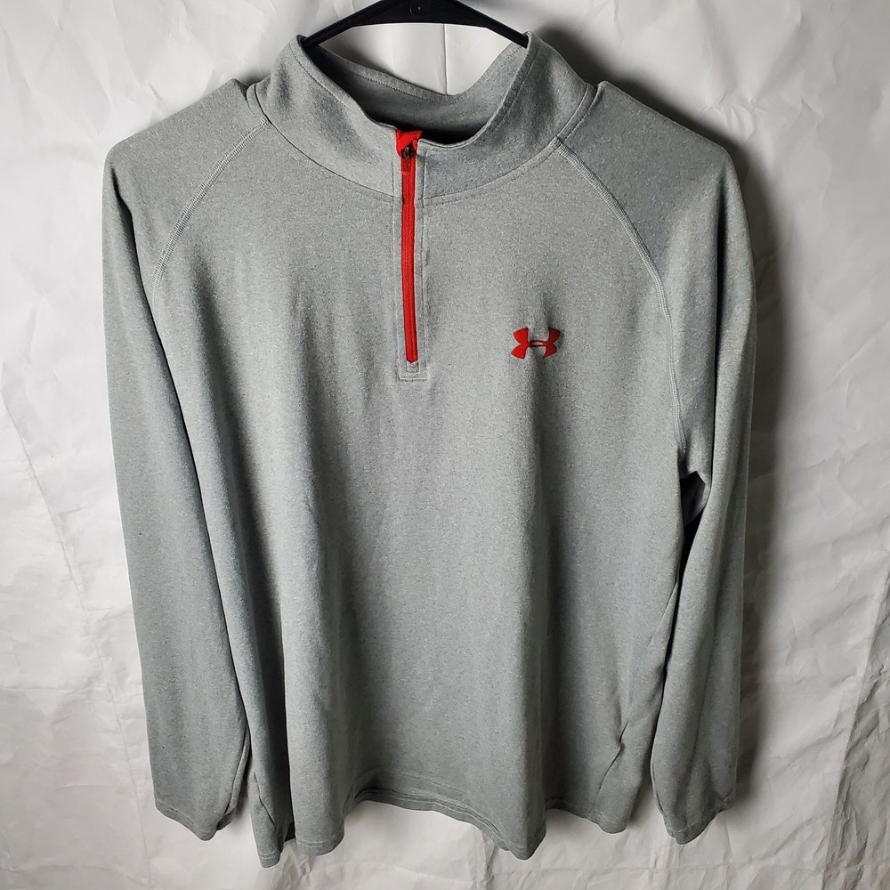 Under Armour Pullover Mens L Gray Red UA Tech 1/4 Zip Active Training Athletic