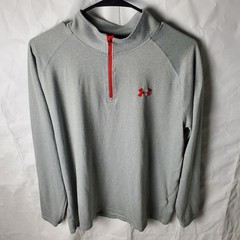 Under Armour Pullover Mens L Gray Red UA Tech 1/4 Zip Active Training Athletic