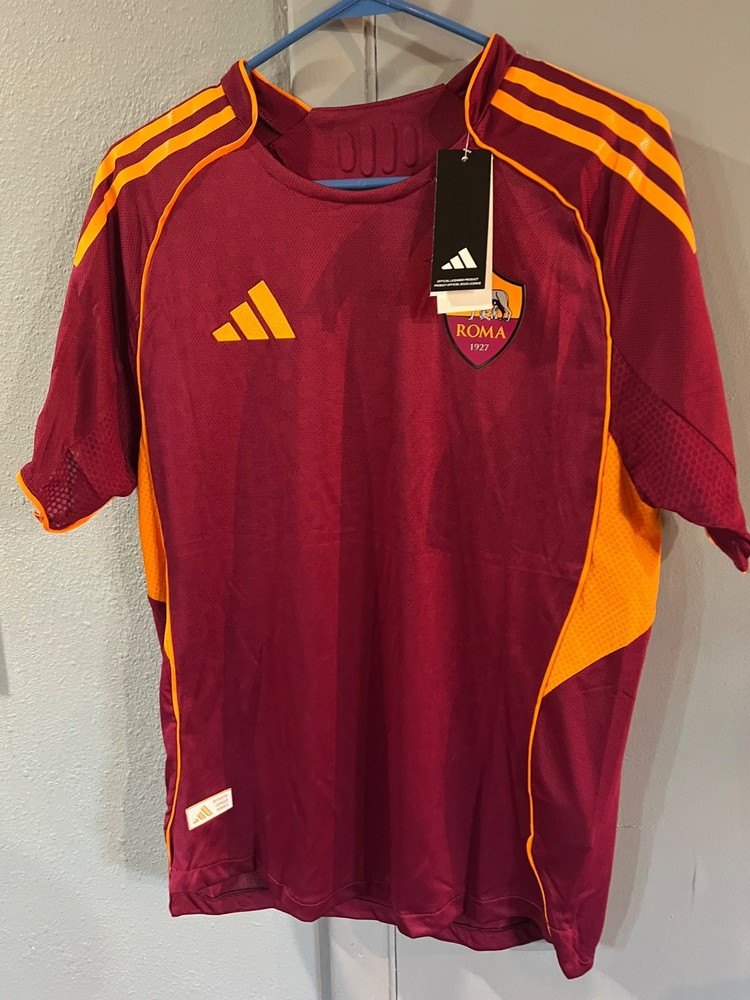 Adidas AS Roma Sebas 2023-24 Home Jersey Mens L Slim Fit Maroon Soccer Shirt