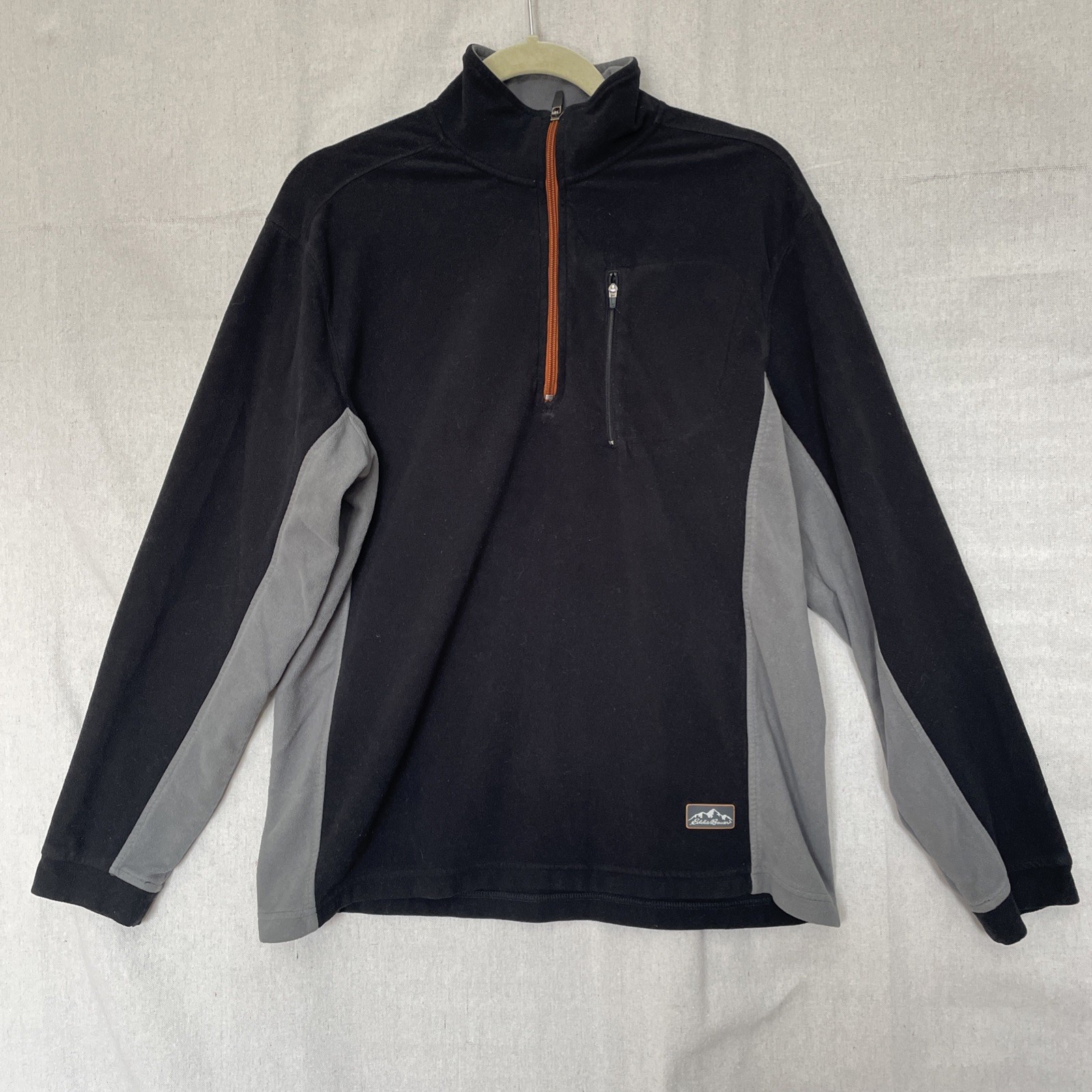 Eddie Bauer Size S Quarter Zip Fleece Black And Grey Rust Accents Chest Pocket gallery