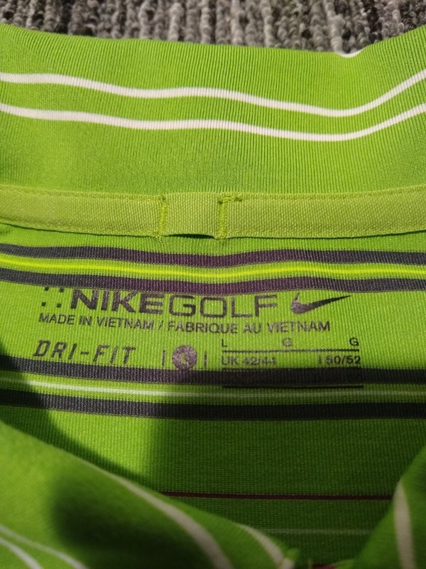 Nike Dri-Fit Golf Men's Large Polo Shirt Green White Red Stretch Short Sleeve gallery