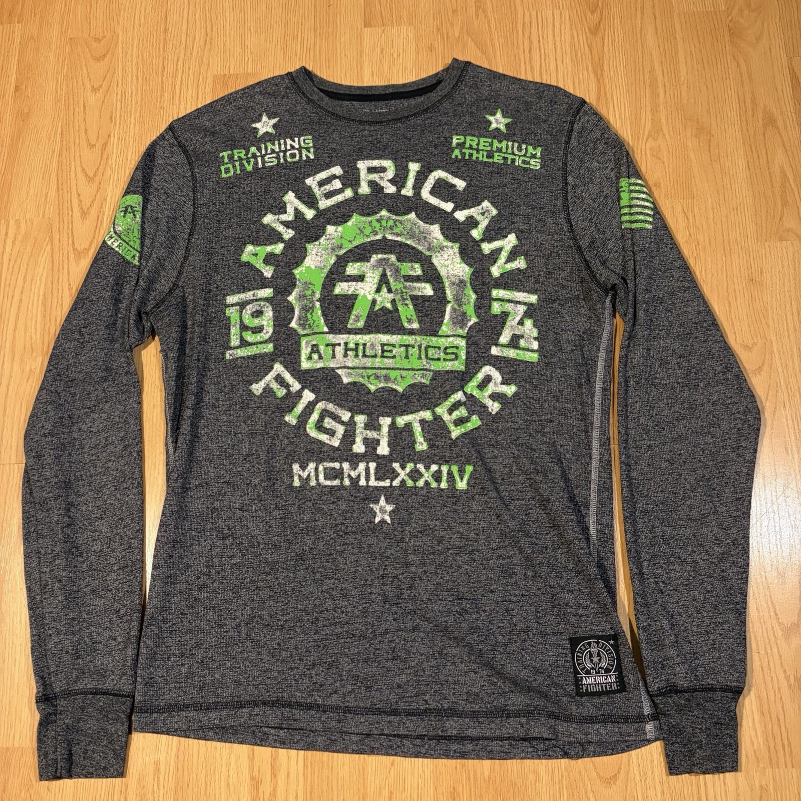 American Fighter Grey Logo Thermal Long Sleeve Shirt Size 2XL 2000s Grunge MMA gallery