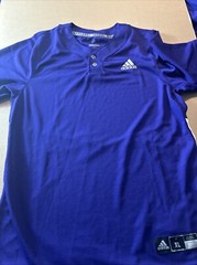 Mens Adidas Three Stripe Logo 2 Button Baseball Jersey Street Size XL Purple