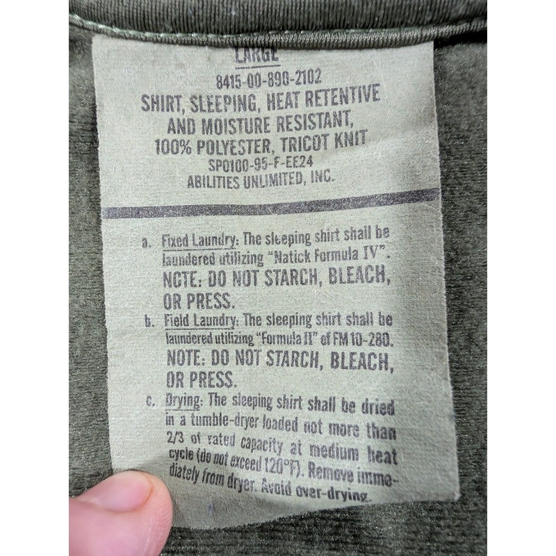 US Military Sleeping Shirt Heat Retentive 1/4 Zip Thermal Top Olive Green Large gallery