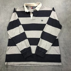Chaps Rugby Shirt Men’s Extra Large Blue Grey Colorblock Striped Preppy Y2K *