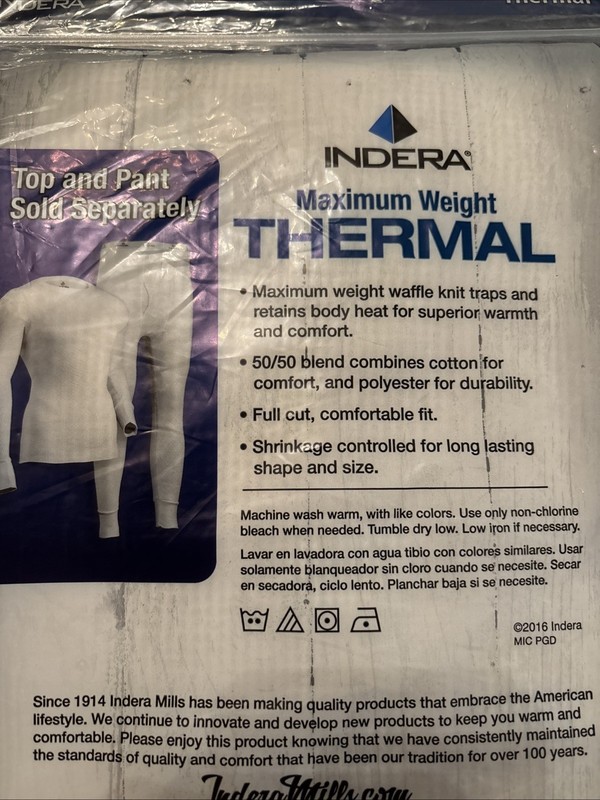 Indera Maximum Weight Thermal Top Crew Long-sleeve Size Large Indera Mills NEW gallery