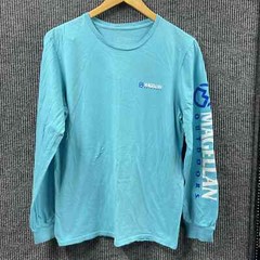 Magellan Outdoors Shirt Men Medium Aqua Blue Spellout Sleeve Fish Performance