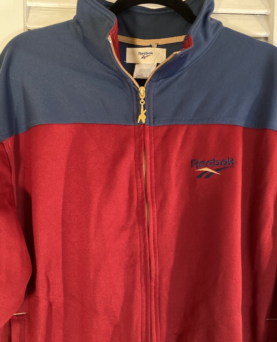 Reebok Red & Blue Men’s Track Suit Zip Up Jacket Activewear Large Tags Vintage gallery