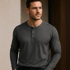 American Eagle AE Men’s Henley Gray Long Sleeve Mock Neck Shirt Sz Medium Tall