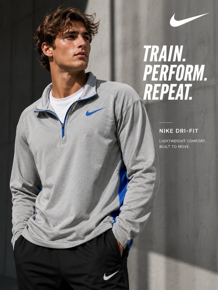 Nike Therma-Fit Men's L Gray Activewear Top Polyester Quarter Zip Outdoor Sports