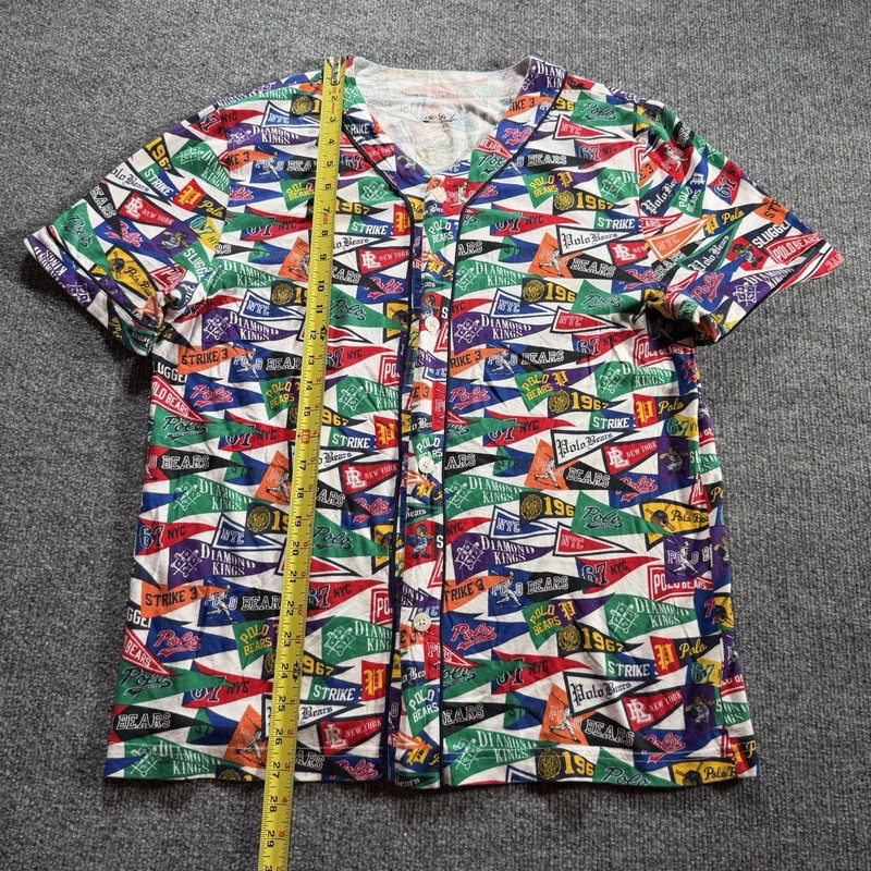 Polo Ralph Lauren Baseball Jersey Shirt Mens Small Flags Pennants Polo Bears gallery
