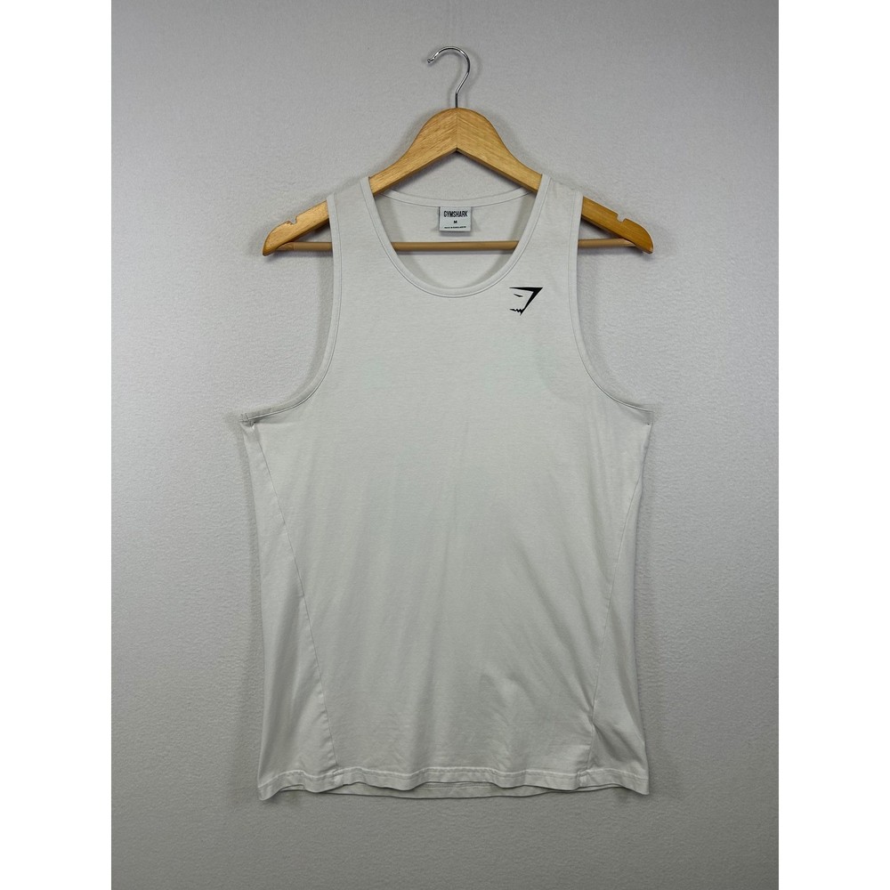 Athletic Gymshark Mens Size M White Cotton Blend Logo Performance Tank Top