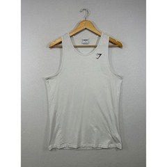Athletic Gymshark Mens Size M White Cotton Blend Logo Performance Tank Top