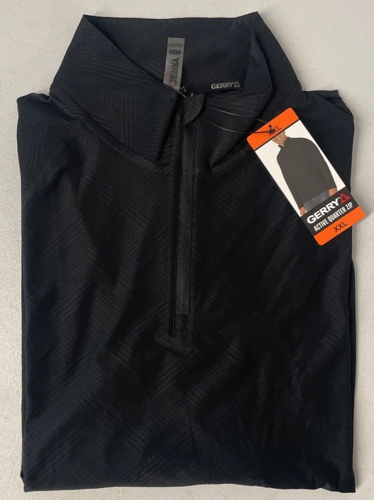 GERRY Mens Active Quarter Zip Regular Fit Pullover Shirt XXL Stretch BLACK Wicki
