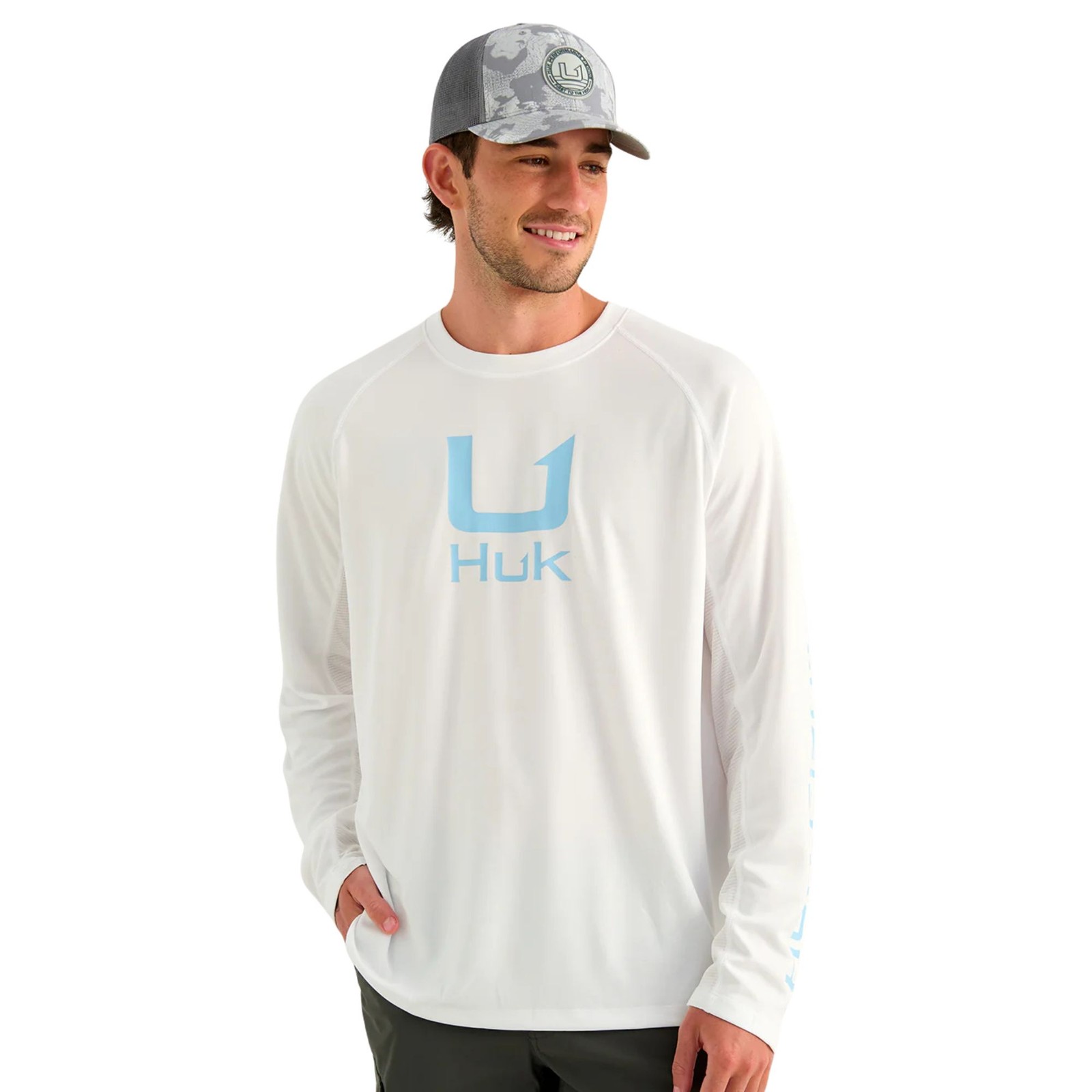 Huk Icon Long Sleeve Crew Men's Tech Shirt, White 2, XXX-Large gallery