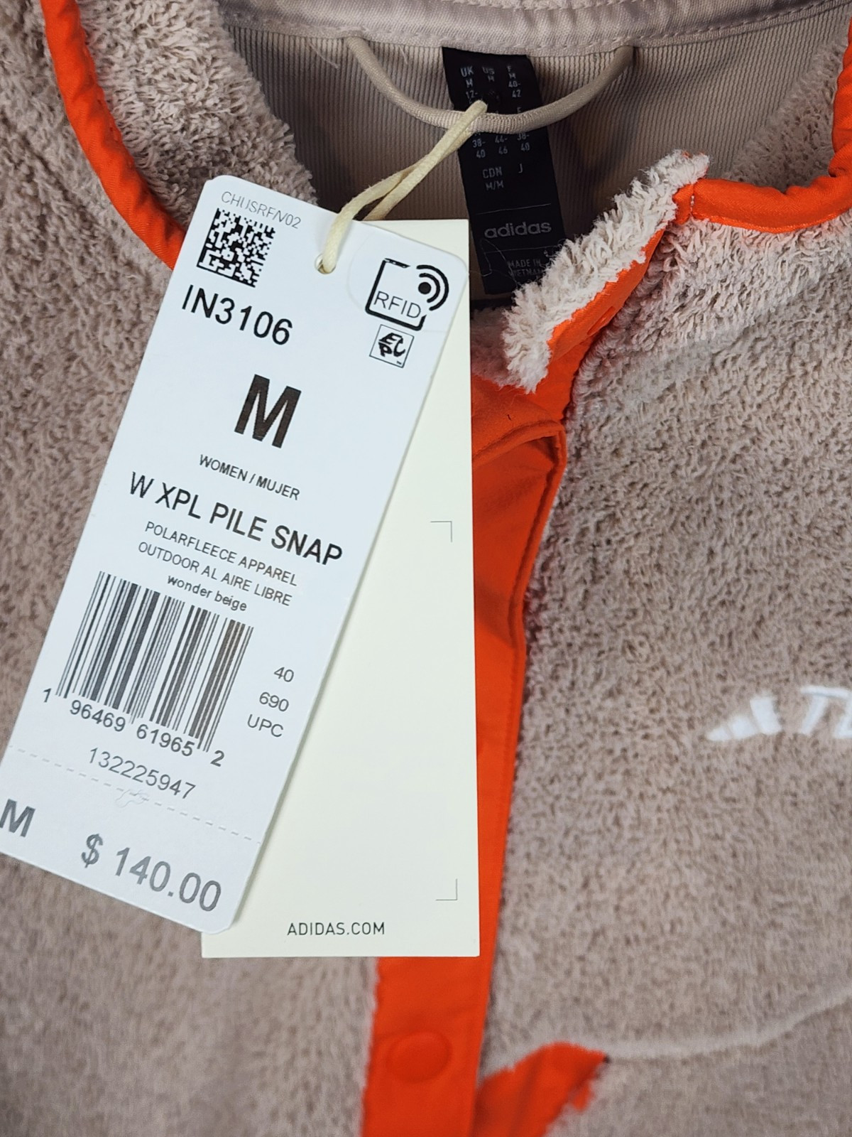 Adidas Terrex XPloric Pile Snap Polar Fleece Womens Medium Beige Orange New gallery