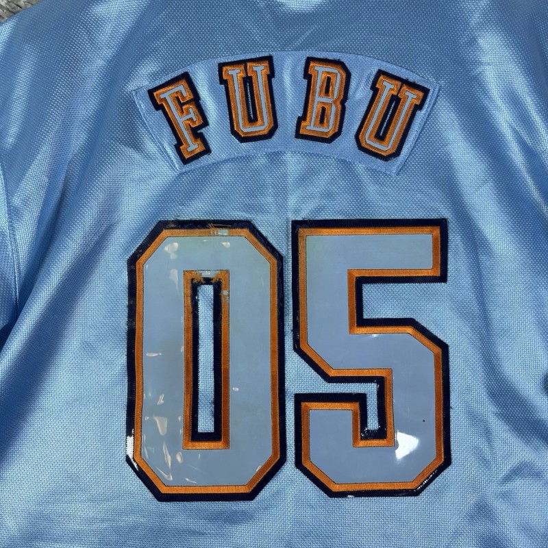FUBU Jersey Mens Large EASTSIDE Blue 2005 V-Neck Heavyweight 50 Cent Y2K Hip Hop gallery
