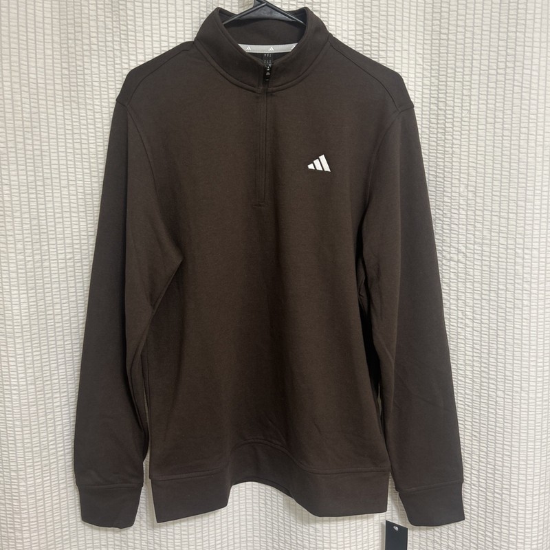 Adidas Men's Go To 1/4 Zip Pullover Medium Dark Brown White Logo ADVR0955 NWT! gallery