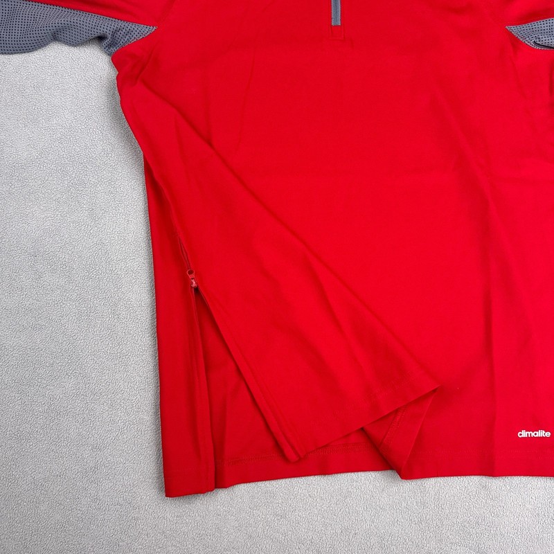 Adidas Baseball Cage Jacket Pullover Shirt Mens XS Red Gray 1/4 Zip Climalite gallery