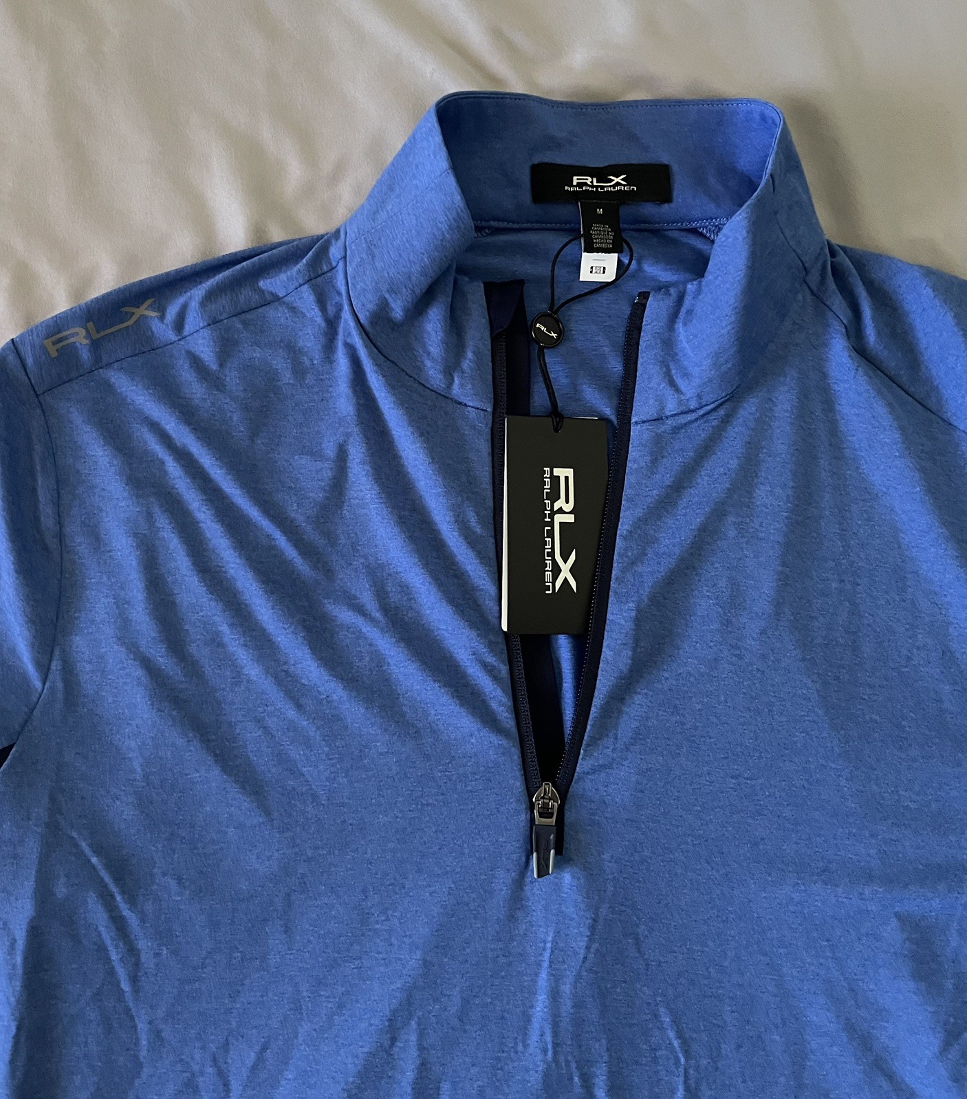 NWT $128 RLX Ralph Lauren 1/4 Zip Long Sleeve Pullover Blue Golf Men’s Size M gallery