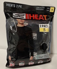 2 Pack 32 Degrees Heat Mens SMALL Crew Neck Base BLACK T-Shirt Long Sleeve Tee