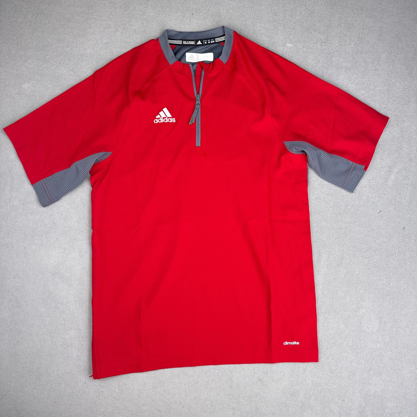 Adidas Baseball Cage Jacket Pullover Shirt Mens XS Red Gray 1/4 Zip Climalite gallery