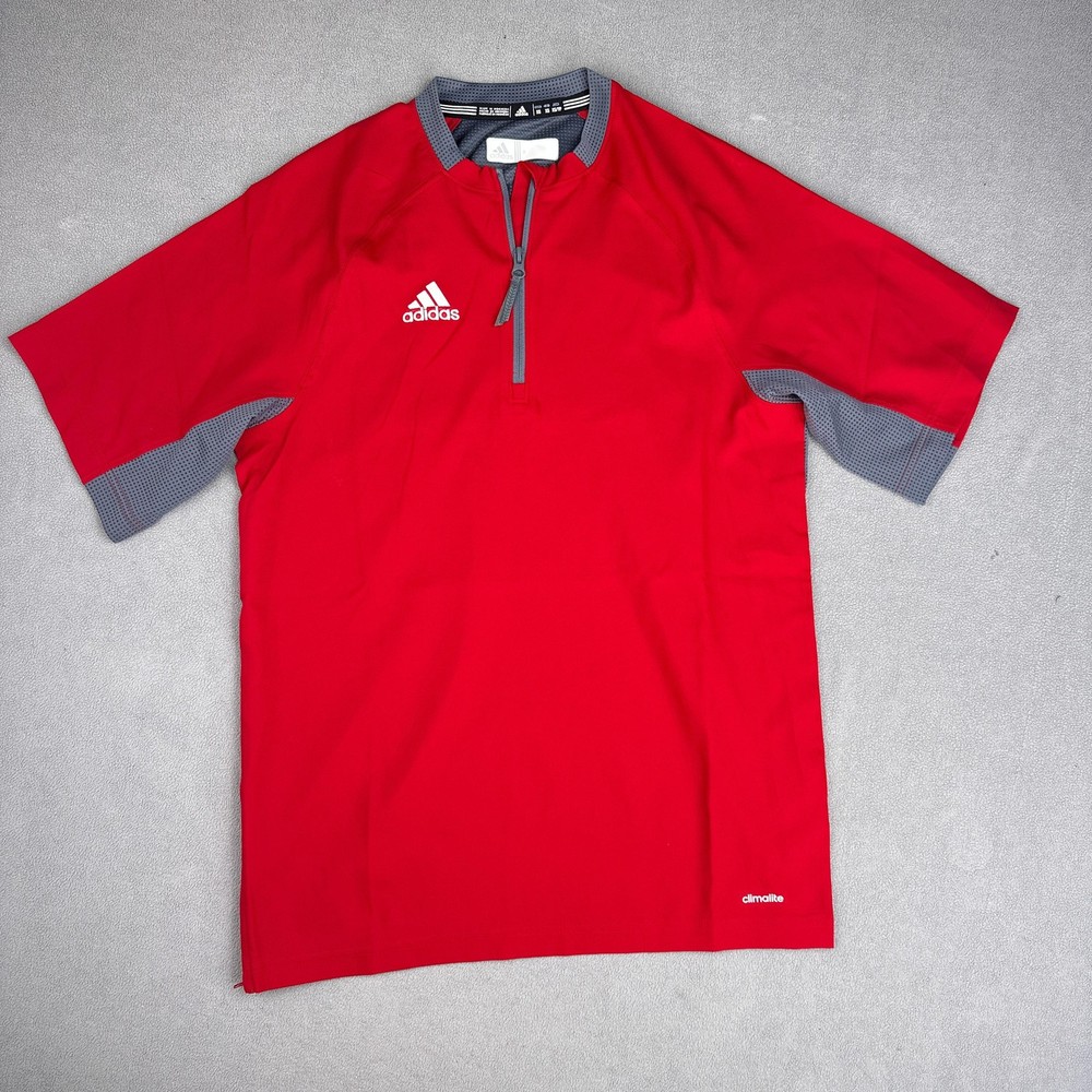 Adidas Baseball Cage Jacket Pullover Shirt Mens XS Red Gray 1/4 Zip Climalite