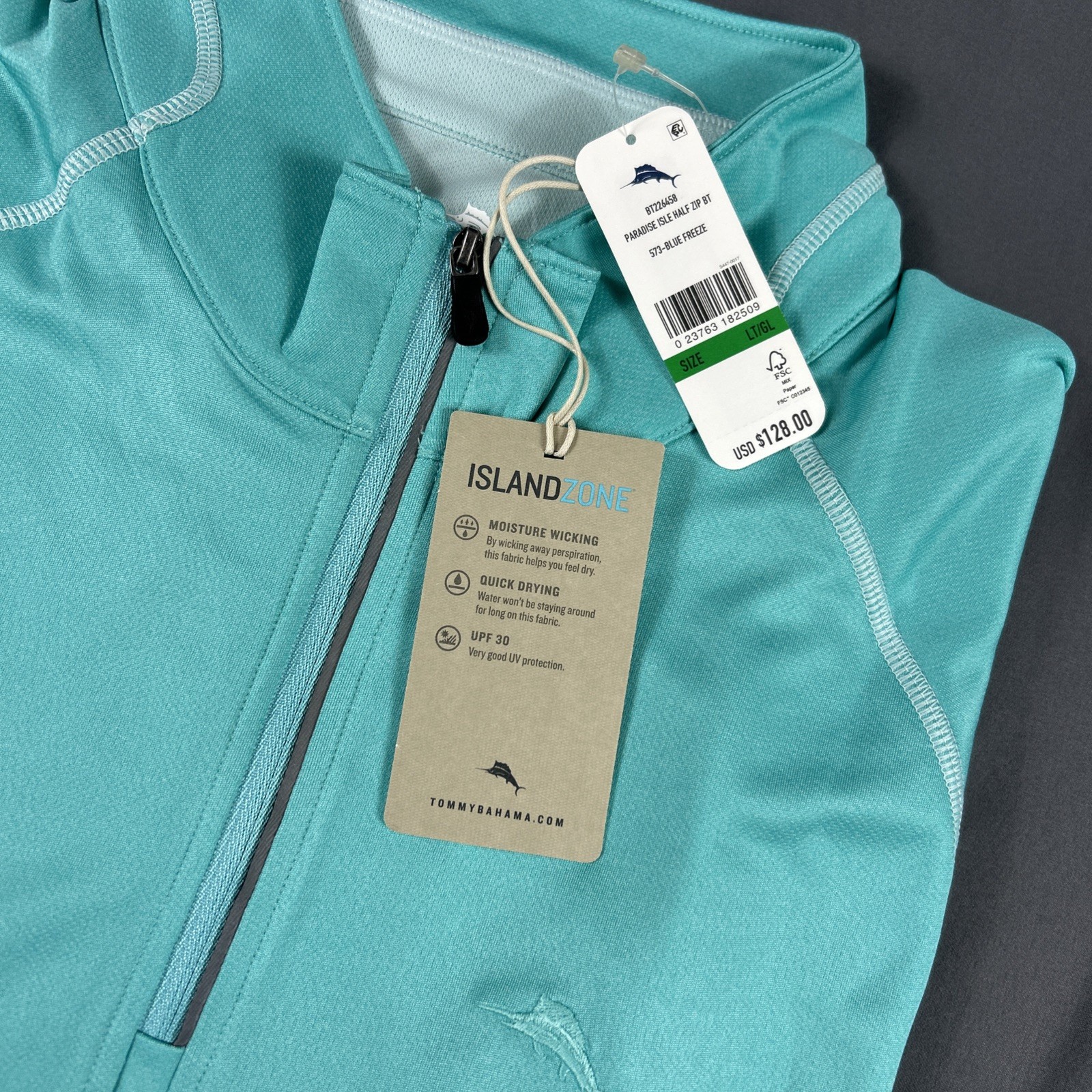 Tommy Bahama Golf Pullover Paradise Isle 1/4 Zip LT Blue Polyester NWT MSRP $118 gallery