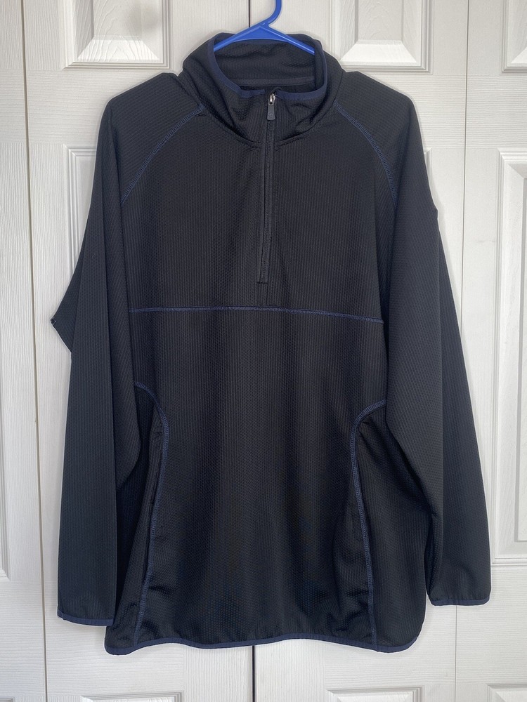 Franchise Club Shirt Men's Quarter Zip Black Blue Waffle Long Sleeve Sz L