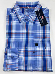 NEW VINEYARD VINES Size L Mens HARBOR Shirt Blue Sailfish Plaid PERFORMANCE Snap